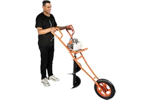 GRFCEVUE 63CC 2-Stroke Post Hole Digger, 3HP Gas Powered Earth Auger Borer Ground Drill Gasoline Earth Auger Wheelbarrow with 11" Bit for Fence Ground Drill Garden Tree Planting (Orange)