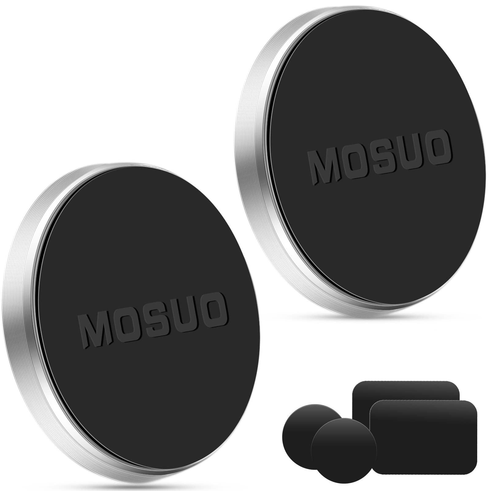 MOSUO Car Phone Holder - 2 Pack Universal Magnetic Phone Mount with 4 Metal Plates for iPhone, Huawei, Samsung & All Smartphones - GPS-Silver