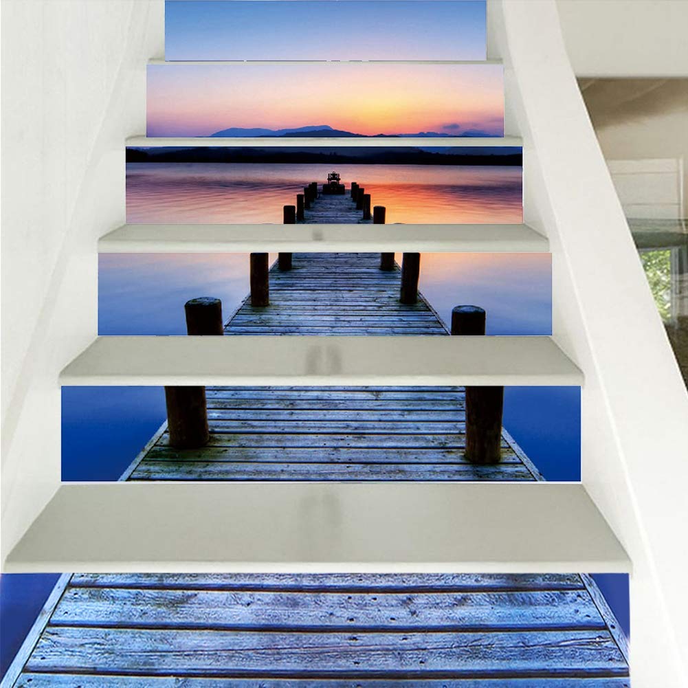 Atyhao Stair Stickers Decals, Distinctive Water Bridges Decorative Stair Sticker Self-Adhesive Wall Sticker Decoration Removable Staircase murals Christmas Decorate