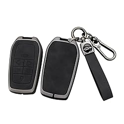 SANRILY Metal Leather 6 Button Smart Key Fob Cover