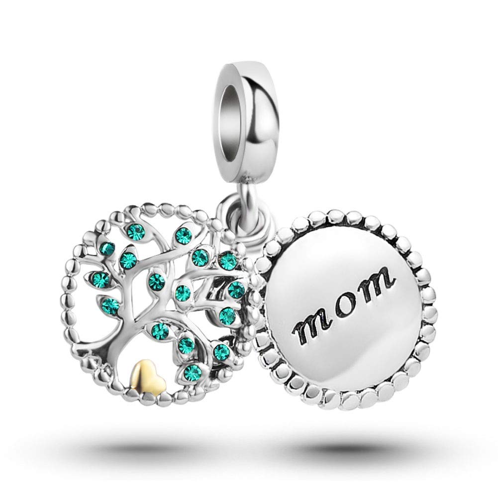 Mom Green Family Tree Dangle Charm fits Pandora Charms Bracelets for Mum Daughter Women Mother's Day Christmas Birthay Jewellery Gift Present
