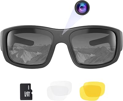 OhO - Gafas de sol de video, cámara de grabación de video Full HD de 32 GB 1080P con cámara integrada de 15 MP y protección polarizada UV400, seguridad y lente intercambiable