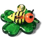 Laozai Mini Hand-Blown Glass Bee on Crystal 4-Leaf Clover Colorful Insect Statue and Collectible Figurine for Room Décor and Gift (Bee)