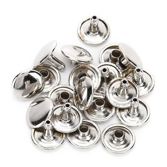 Double Cap Rivet, Leather Rivet, Smooth Edges for Belts Clothes Leather Craft Bags(Silver