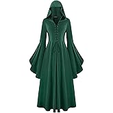 Scarlet Darkness Womens Renaissance Costume Medieval Hooded Pirate Bell Sleeve Peasant Dress with Pockets