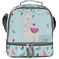 Tilami Lunch Bags Insulated Adjustable Strap Zipper, Two Compartments Cooler Bags, Bento Bags for Kids Toddlers, Blue Alpaca