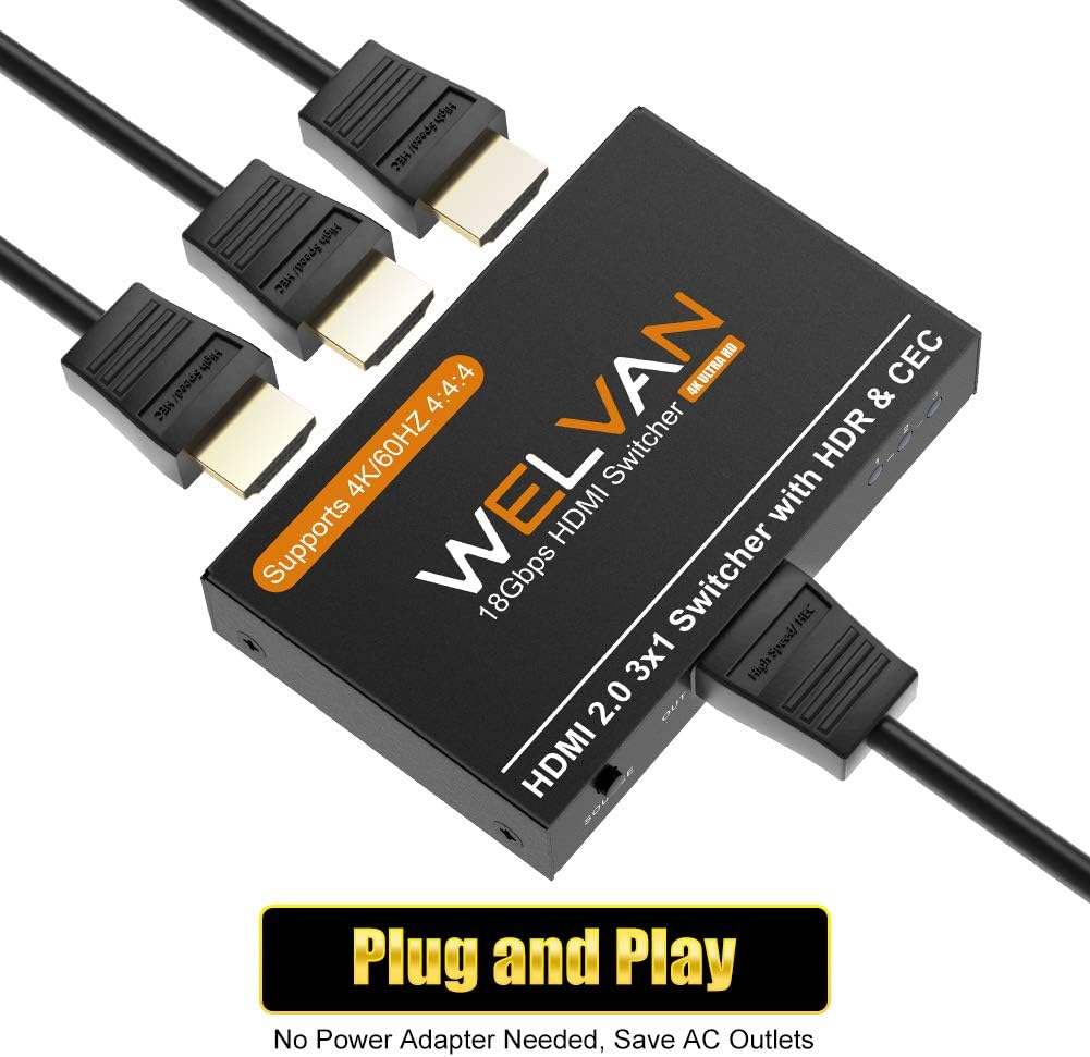 3x1 HDMI Switch HDMI 2.0 Switcher 4K 60Hz 3D HDR 3 in 1 Out HDMI Selector Box HDMI Splitter HDMI Adapter for TV 3 Port HDMI Hub Converter for Xbox PS4pro Roku HDTV: Electronics