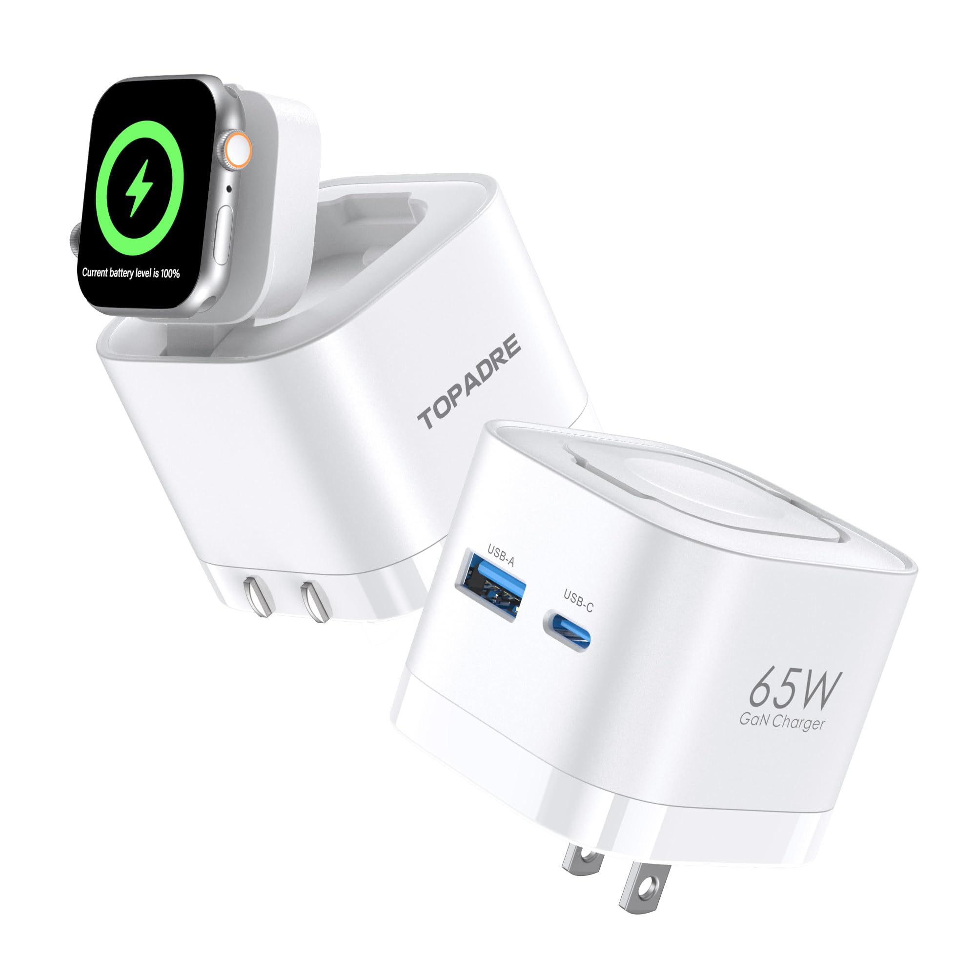 TOPADRE for アップルウォッチ 充電器 65W 3 in 1 Type-c 充 電器 急速【折りたたみ式プラグ·超軽量·超小型·PSE認証·GaNIII技術】iWatchワイヤレス充 電対応 PD3.0規格対 応 Apple watch MacBook iPhone16