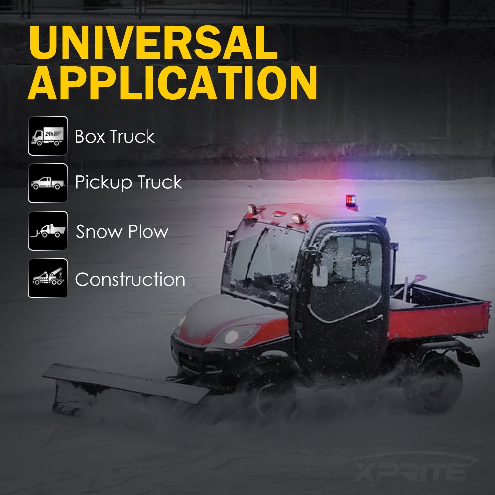 Xprite Red&Blue LED Beacon Light w/Magnetic Base，Safety Warning Police Flashing Lights for Law Enforcement Vehicles Forklift Patrol Security Trucks Cruiser UTV ATV Snowplow Volunteer