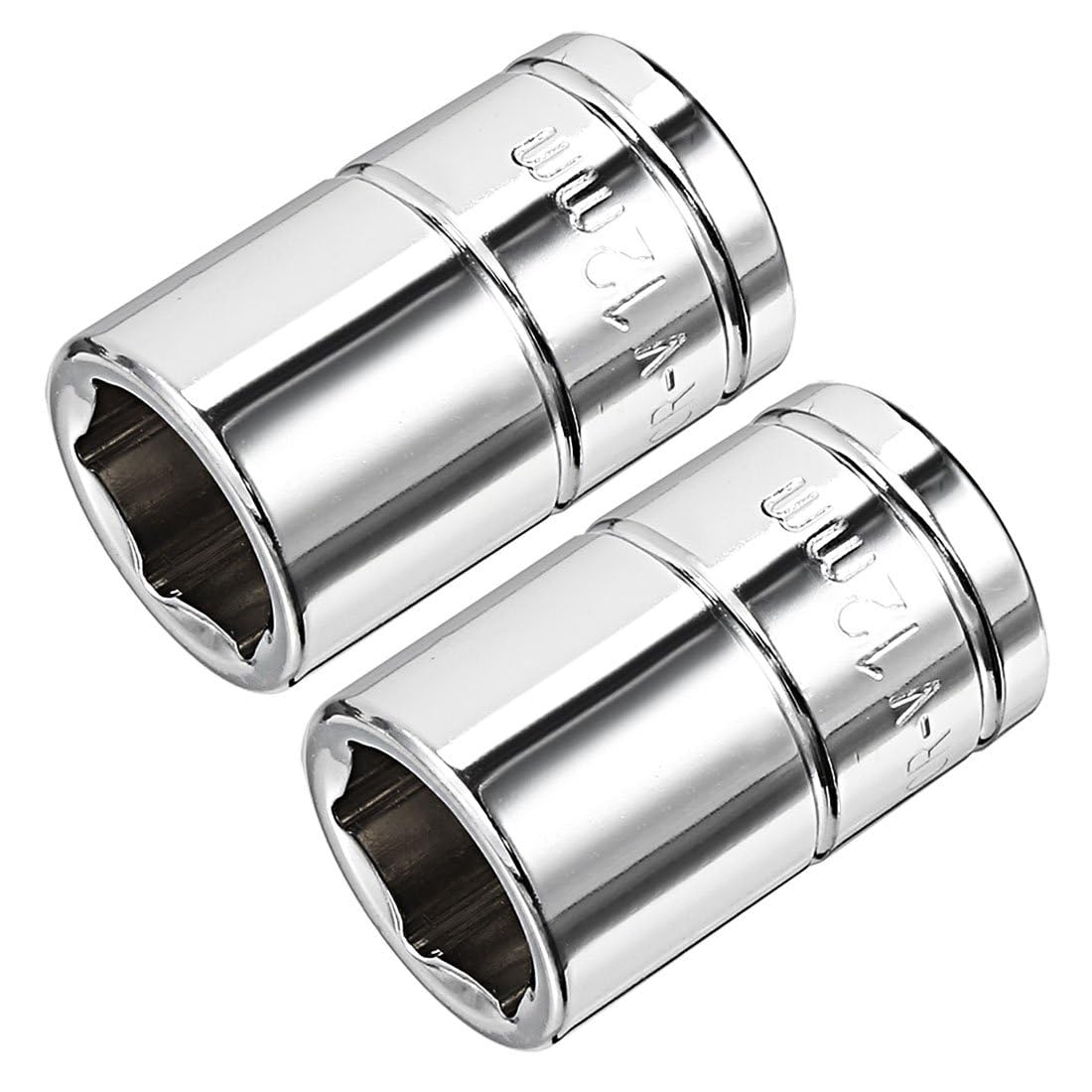 TOP-VIGOR 2Pcs 3/8-Inch Drive 12mm 6-Point Shallow Socket, Metric, Cr-V Drive Socket for Auto Repairing and Household
