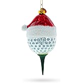 Golf Ball with Holiday Cheer Blown Glass Christmas Ornament