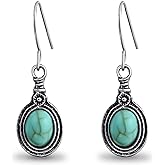 Silver Turquoise Drop Dangle Earrings Hypoallergenic Natural Stone Earrings for Women Trendy Vintage Turquoise Jewelry for Sensitive Ears