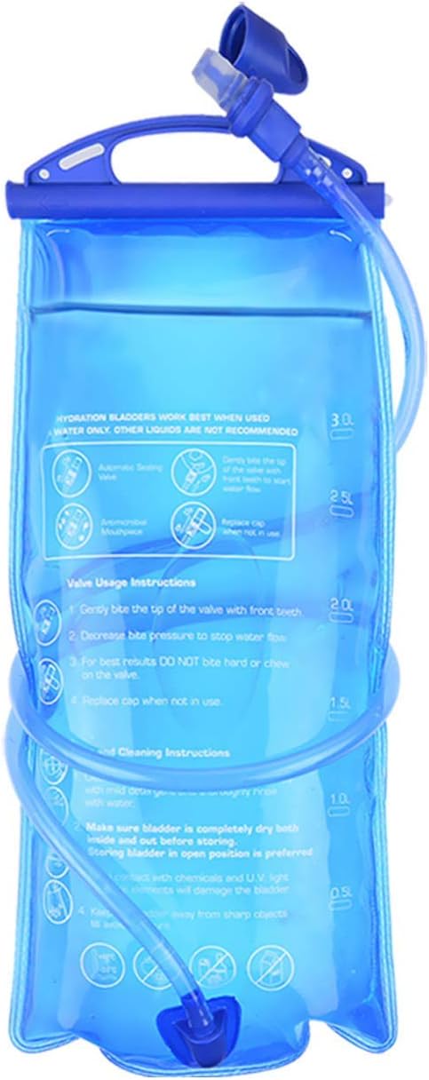 MATT SAGA Hydration Bladder, 1.5L 2L 3L Leak Proof Water Reservoir, Water Bladder Bag with Quick Release Insulated Tube, BPA Free Hydration Pack Replacement, for Outdoor Sports, Large Opening, Blue.