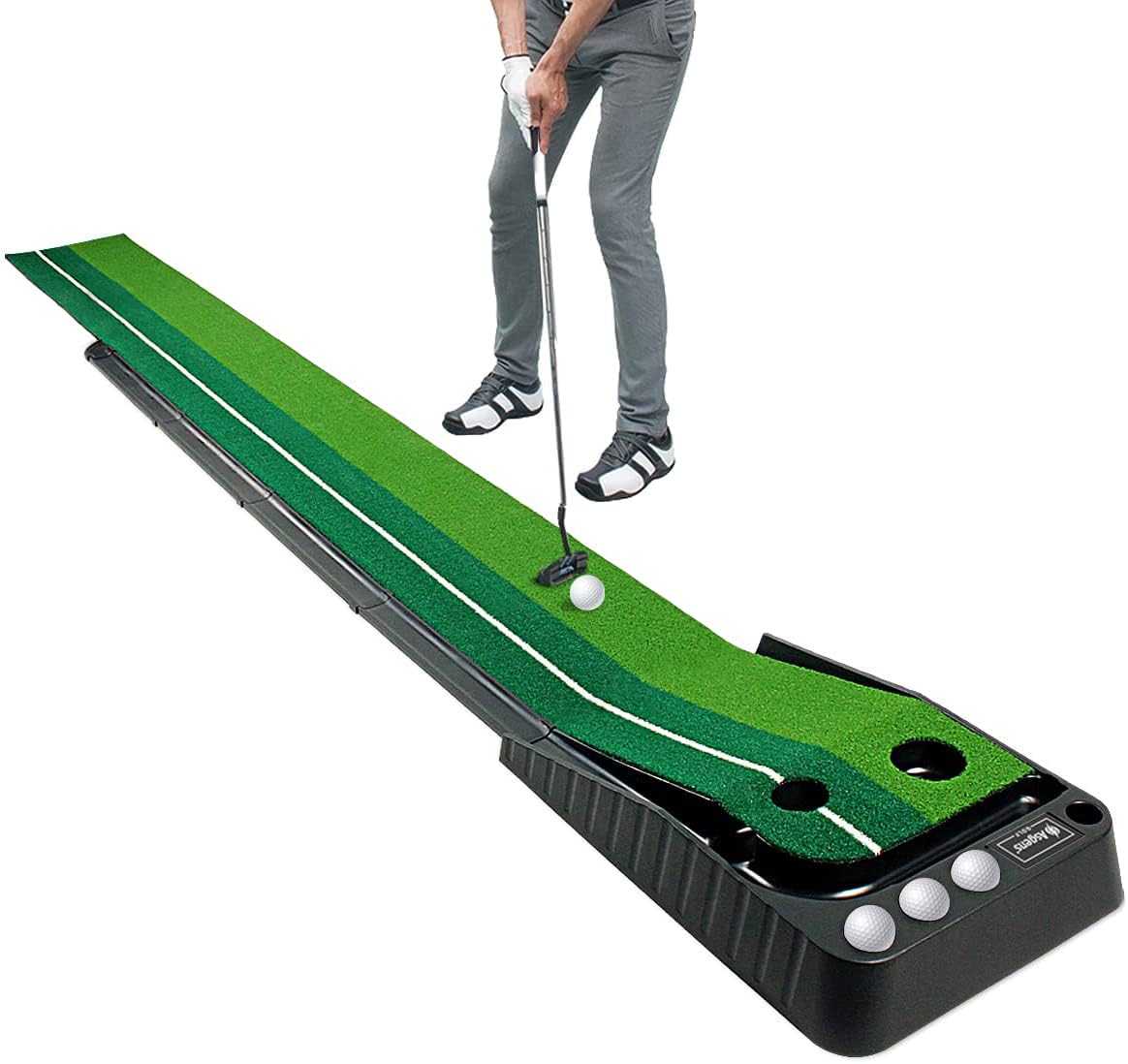 Asgens Golf Putting Mat with Ball Return-Indoor Putting Green with Slope,Portable Fairway Mats Golf Training Aid for Home Office Garden Outdoor-9.8 Feet with 3 Bonus Balls