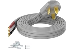 CONABLE 3 Prong Dryer Cord 8 FT, NEMA 10-30P to 3-Wire Appliance Cord, 30-Amp, 3 Wires with Eyelet Connectors, 10 Gauge Copper Wire, Grey Cable