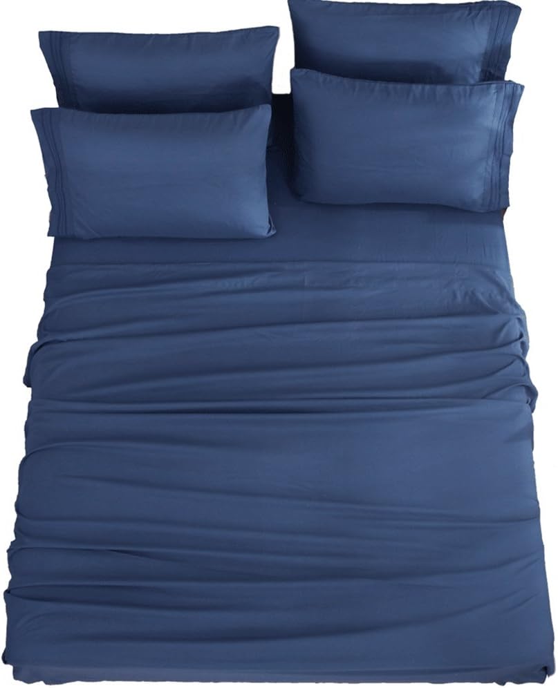 SONORO KATE Bed Sheets Set Sheets Microfiber Super Soft 1800 Thread Count Luxury Egyptian Sheets 16-Inch Deep Pocket Wrinkle Fade and Hypoallergenic - 6 Piece (Queen, Navy Blue)