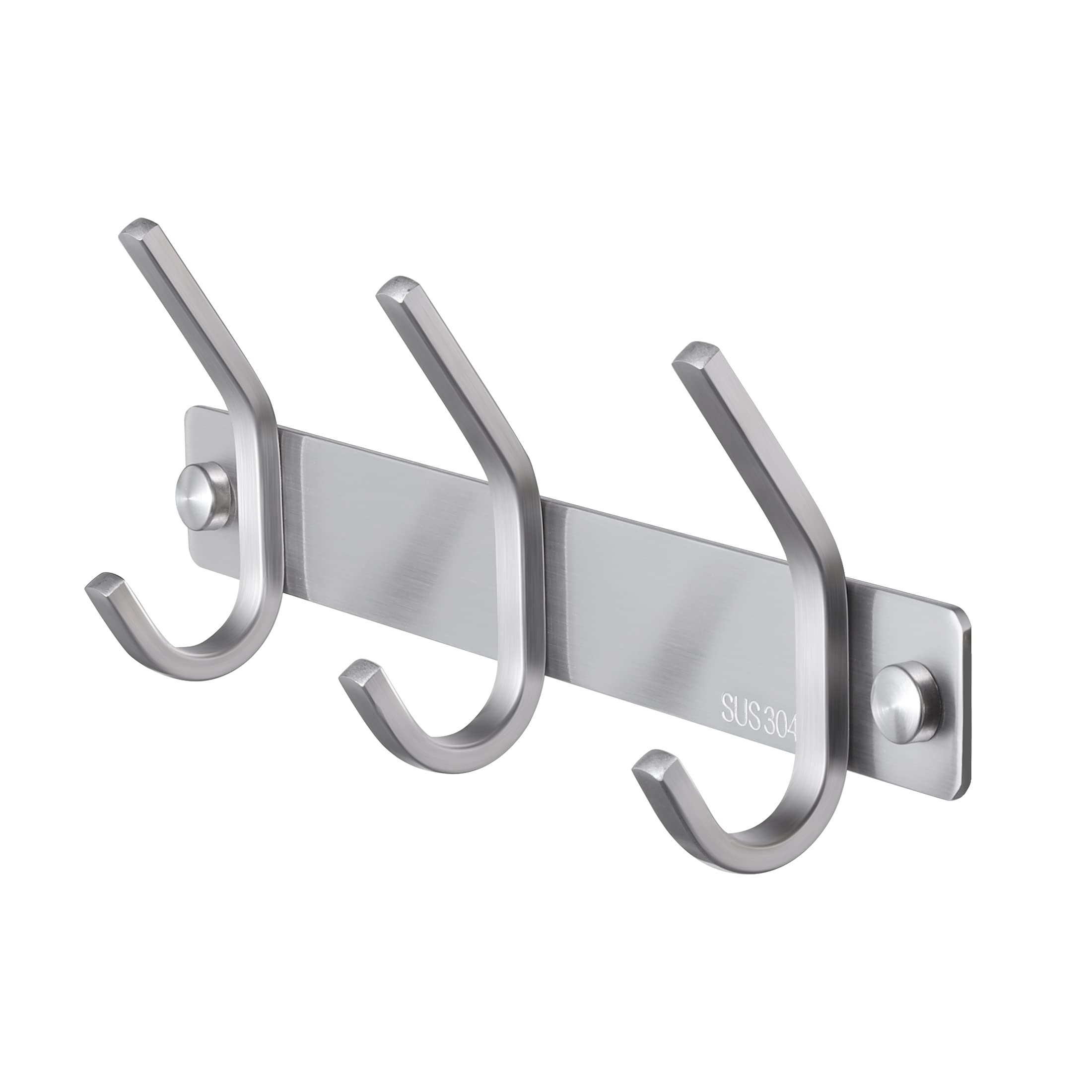 KES Coat Hooks Wall Mounted 3 Hooks, SUS304 Stainless Steel Silver Coat Rack for Wall, Heavy Duty Door Hooks Screw in for Bathroom and Kitchen, Brushed Finish AH203H3-2