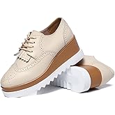 DADAWEN Women's Fashion Tassels Square-Toe Lace-up Platform Wedge Oxford Shoes