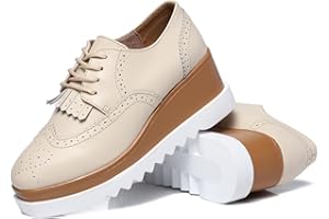 DADAWEN Women's Fashion Tassels Square-Toe Lace-up Platform Wedge Oxford Shoes