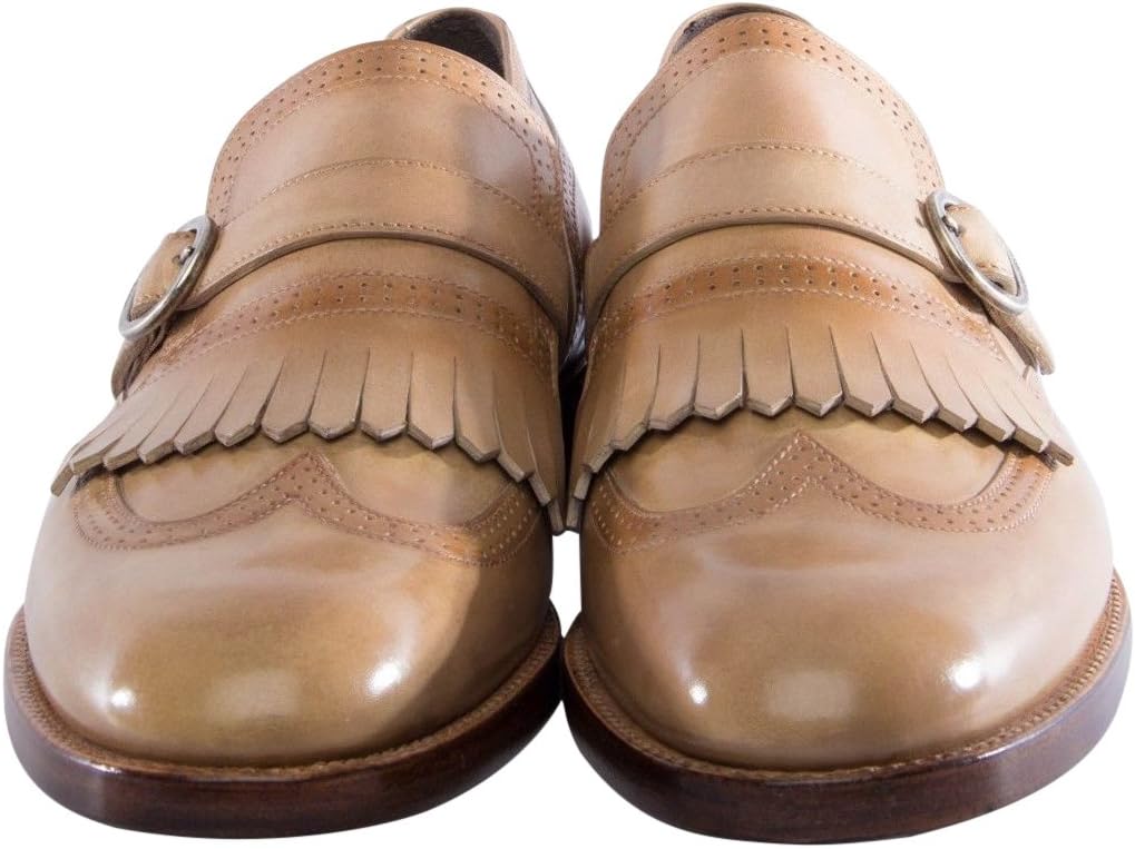Berluti Neutral Beige Leather Monkstrap Wingtip Shoes Size 8