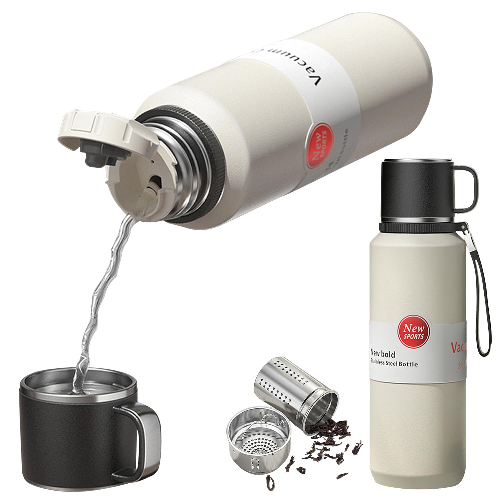 Photo 1 of *** CHECK COMMENTS***    GENDLTHIJ Stainless Steel Insulated Tea Infuser Bottle, Vacuum Insulated Water Bottle, Tea Tumbler with Separate Tea Compartment, 24-Hrs Insulation Commute Travel (White,32oz/1000ml)