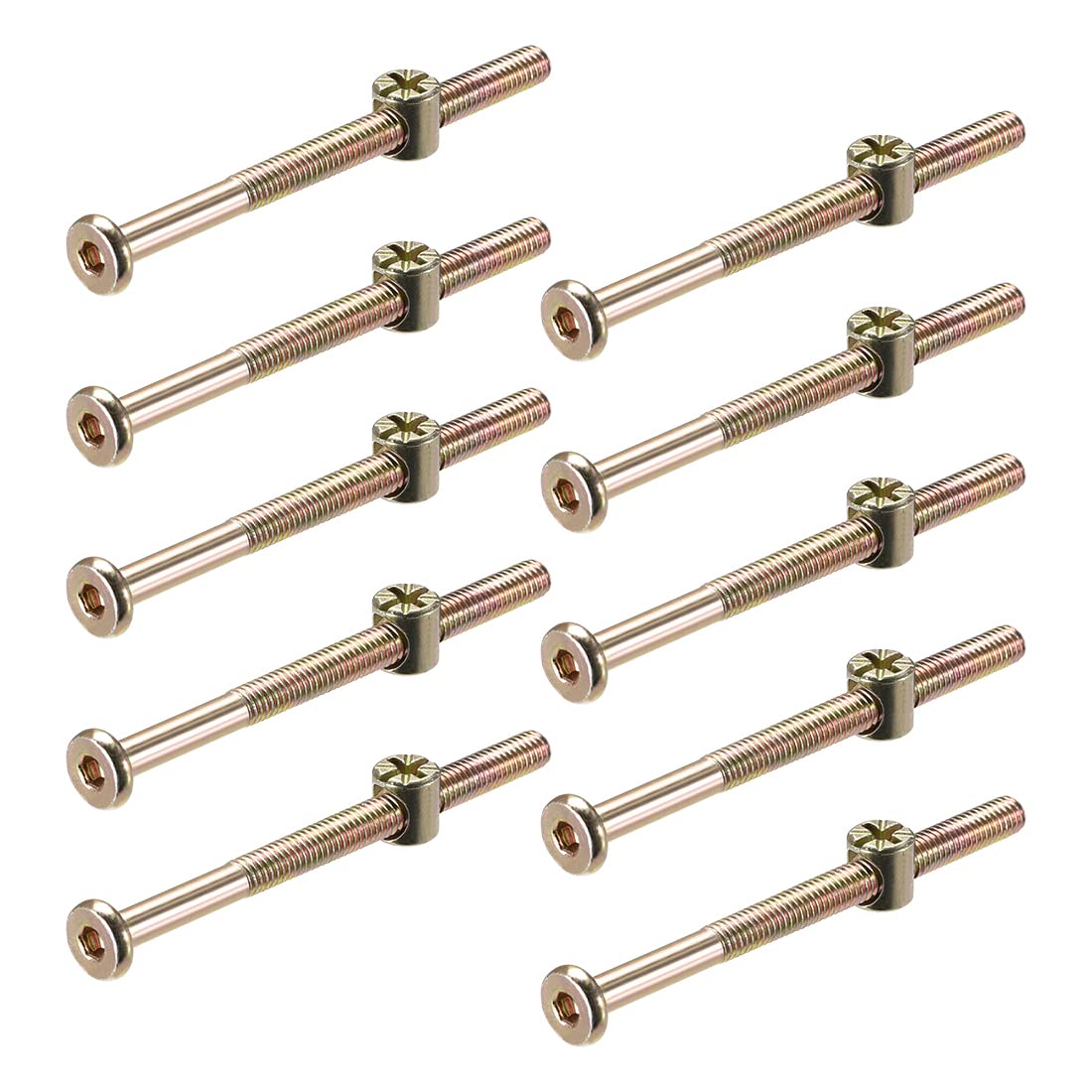 sourcing map M6 x 70mm Furniture Bolts Nut Set Hex Socket Screw with Barrel Nuts Phillips-Slotted Half Thread Zinc Plated 10 Sets