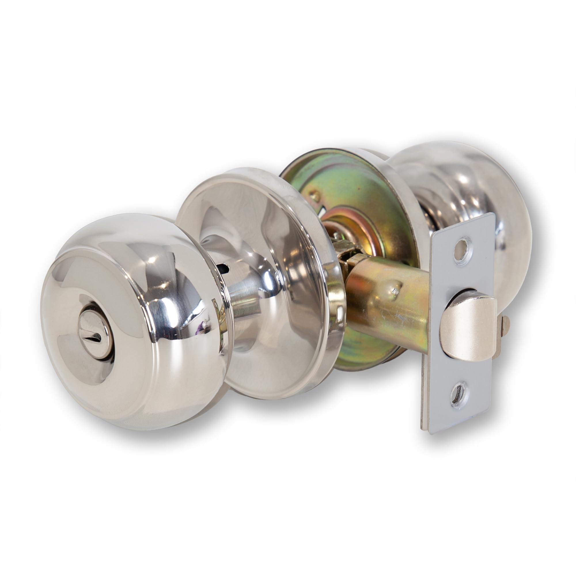 XFORT Bello Privacy Knob Set Polished Chrome, Keyless Door Knob with Lock for Internal Wooden Bathroom Doors, Complete Set with Tubular Latch