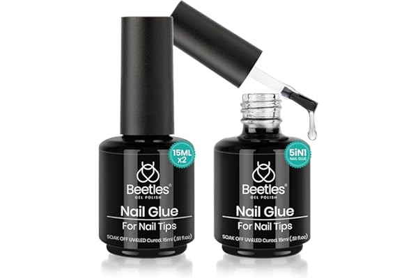 beetles Gel Polish 2 Pcs 15ml Nail Glue Kit for Acrylic Nails, 5 in 1 Super Strong Brush in Nail Gel Glue for False Nails Tip