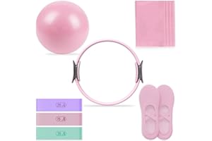 Pilates Essential Kit, Pilates Ring and Ball Set, at Home Pilates Equipment-with Toning Ring-Soft Ball-Grip Socks-1Long Resis