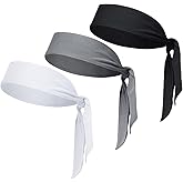 Sucrain 3pcs Head Ties Headband Sports Sweatband Adjustable Ninja Karate Head Band Sweat Wicking Workout Headband for Men Women Basketball, Running, Tennis, Athletics