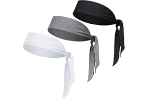 Sucrain 3pcs Head Ties Headband Sports Sweatband Adjustable Ninja Karate Head Band Sweat Wicking Workout Headband for Men Wom