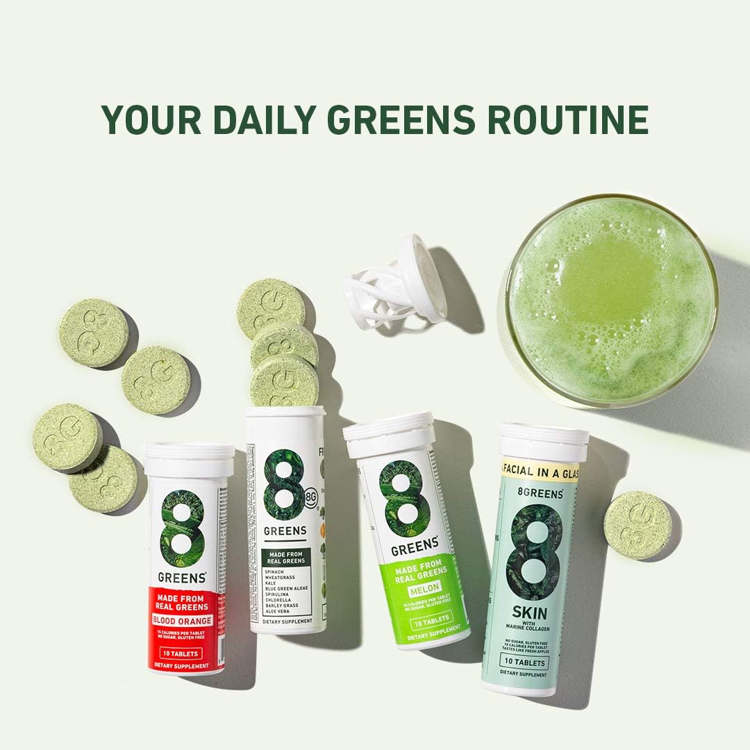 8Greens Immunity and Energy Effervescent Tablets - Packed with 8 Powerful Super Greens (Melon, 1 Tube/10 Tablets): Health & Personal Care