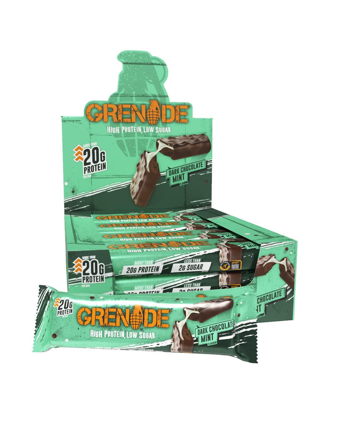 Grenade High Protein, Low Sugar Bar - Dark Chocolate Mint, 12 x 60 g