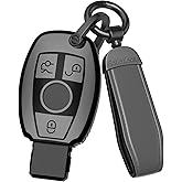 for Mercedes Benz Key Fob Cover Accessories- Matte TPU Key Fob Cover with Leather Keychain for CLS CLK AMG CLK GLC GLE GLS ML SL SLK A C E R S G