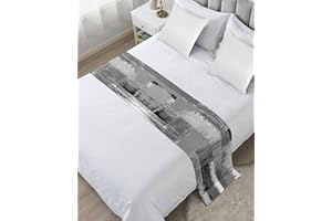 HOMECHOID Contemporary Grey Bed Runner for King Size Bed, Bedspread Protector Slipcover Bed Scarf for Foot Bed Runners & Scarves for Bedroom Hotel Wedding Room 102x20 Inches Abstract Black Grey White Street Art