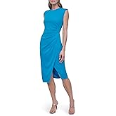 DKNY Women's Cap Sleeve Jewel Neck Ruched Bodice Side Slit Dress
