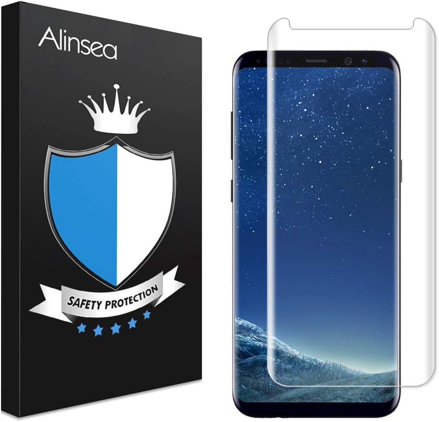 Alinsea Compatible for Screen Protector Samsung Galaxy S8 Tempered Glass [Full Adhesive] [Case Friendly] [3D Glass] [Bubble-Free] Tempered Glass Anti-Scratch Screen Protector