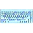 UBOTIE Portable Bluetooth Colorful Computer Keyboards, Wireless Mini Compact Retro Typewriter Flexible 84Keys Design Keyboard (Blue-Colorful)