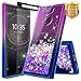 Sony Xperia XA2 Case w/[Full Coverage Tempered Glass Screen Protector], NageBee Glitter Liquid Quicksand Waterfall Floating Flowing Sparkle Shiny Bling Diamond Girls Cute Case (Purple/Blue)