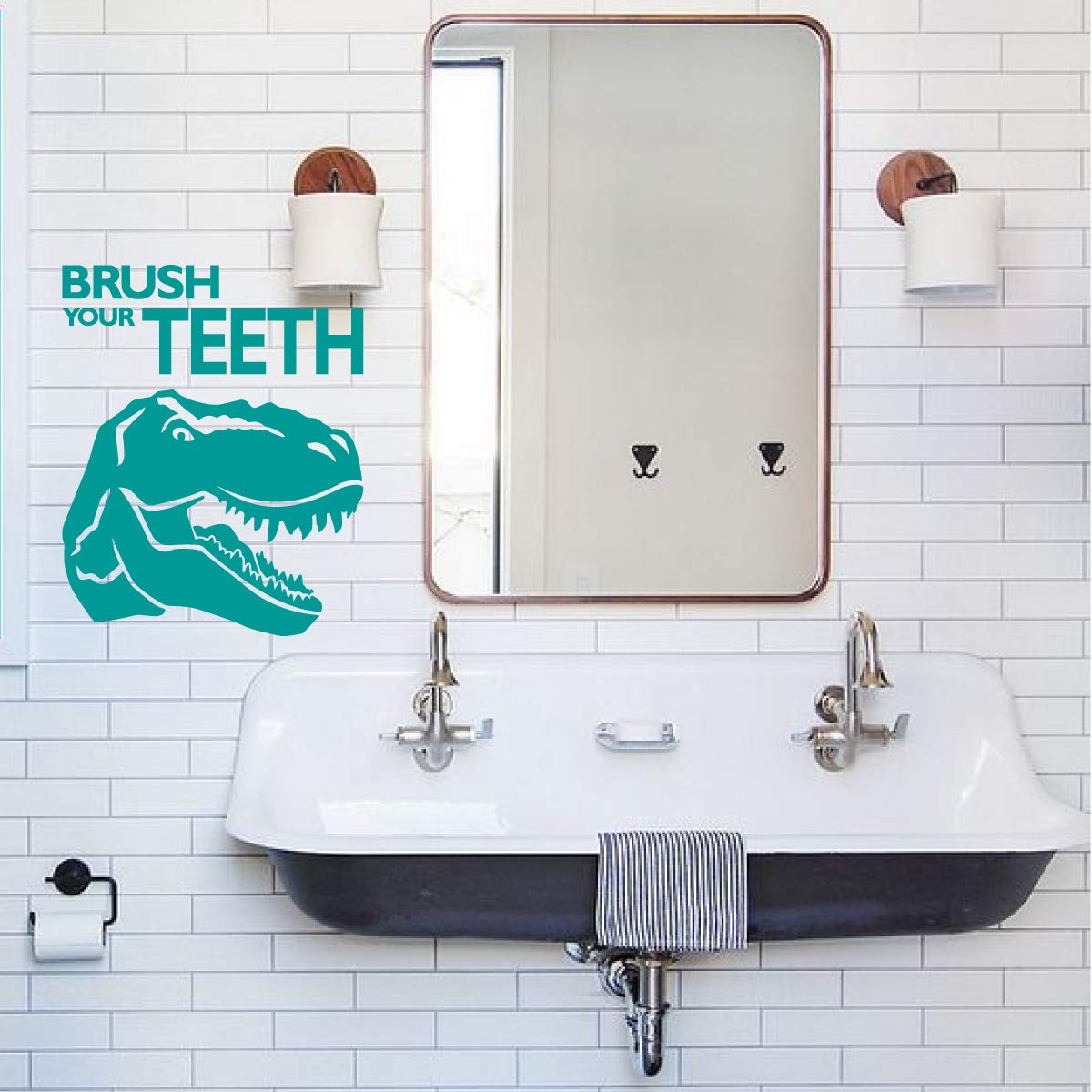 Amazon Com T Rex Wall Decal Brush Your Teeth Dinosaur Silhouette Vinyl Sticker Decor For Boys Bathroom Or Restroom Decoration Dental Office Gift Handmade