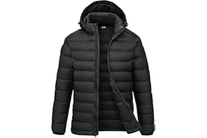 Rdruko Men's Puffer Jacket with Detachable Hood Lightweight Water Resistant Insulated Winter Puffy Coat