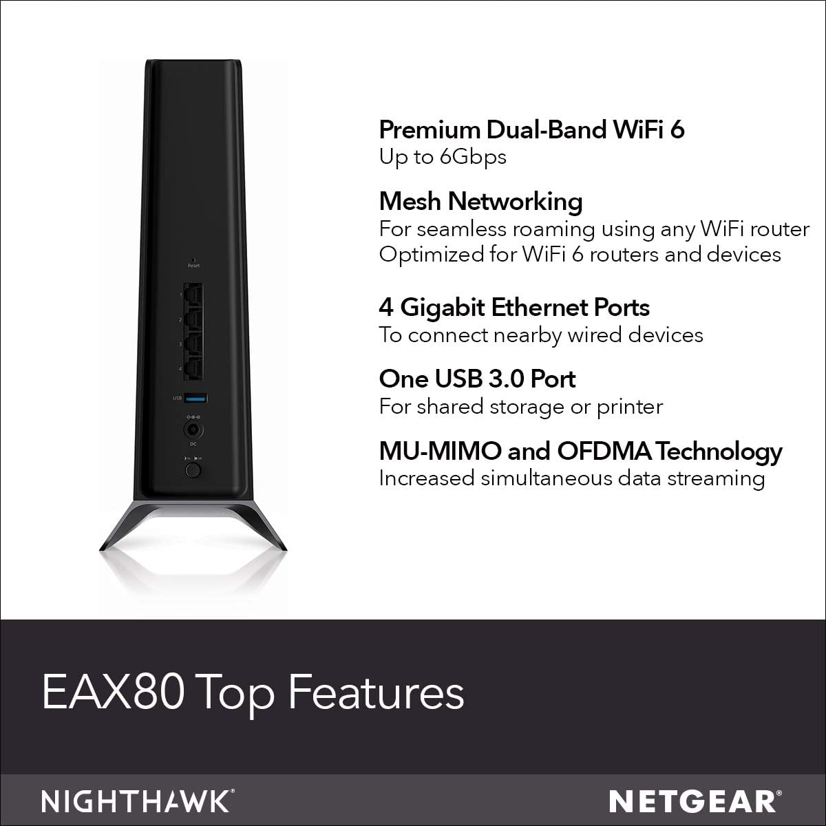 NETGEAR Nighthawk WiFi 6 Mesh Range Extender EAX80 - Add up to 2,500 sq. ft. and 30+ devices with AX6000 Dual-Band Wireless Signal Booster & Repeater (up to 6Gbps speed), plus Smart Roaming: Computers & Accessories