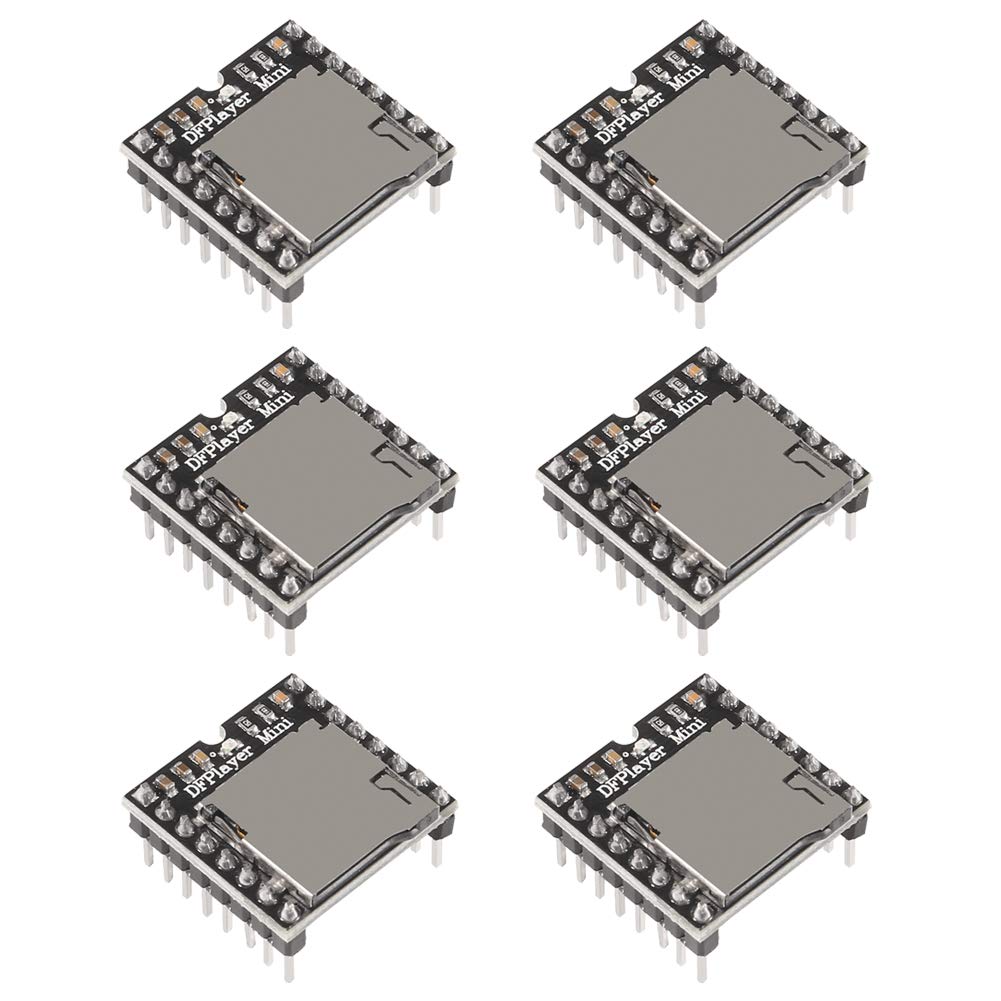 6PCS Mini MP3 Player Module DFPlayer Player Module MP3 Voice Decode Board Supporting TF Card U-Disk IO/Serial Port/AD for Arduino
