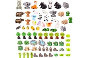 pkaoakyo Miniature Small Animal Figurines, 90 Pieces of Mini Resin Animals, Farmhouse Animal Decoration Ornaments, Miniature Landscape Ornament Sets, Fairy Garden and Dollhouse Accessories