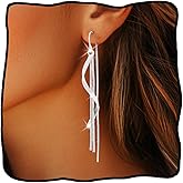 Urieo Silver Dangle Earrings Spiral Threader Earrings Long Tassel Prom Earring Jewelry for Women