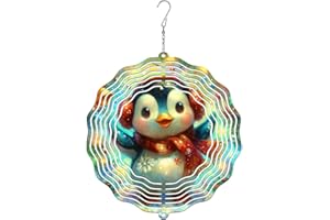 Penguin Wind Spinner, Winter Playful Scarf Snowflakes Winter Blue Metal Kinetic Wind Sculptures Outdoor Ornaments for Garden 