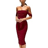 PRETTYGARDEN Summer Off The Shoulder Ruched Bodycon Dresses Sleeveless Sexy Party Club Midi Dress