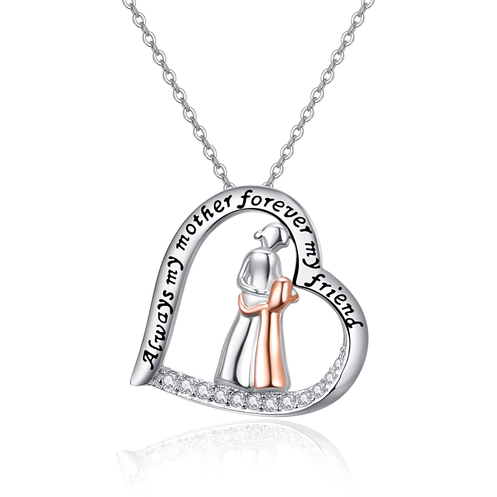 praymos Mum Necklace for Women Sterling Silver Mum and Daughter Necklace Jewellery for Mom Mother's Day Gifts