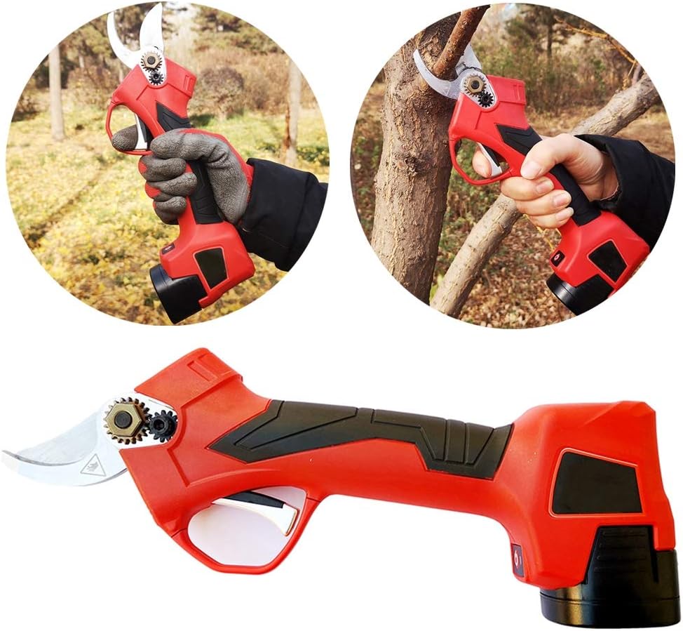 HWJF Electric Pruning Shears, Professional Cordless Tree Trimming Gardening Scissors Tool Secateur Fruit Tree Bracket Within 25mm (2PCS Spare Rechargeable 2Ah Lithium Battery)