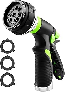 FIREOR Garden Hose Nozzle Heavy Duty Metal Water Spray Gun High Pressure Washer Sprayer with Lock Leak Free 8 Adjustable Pattern Hand Grip Trigger for Lawn Cleaning, Watering and Pets Shower (Green)